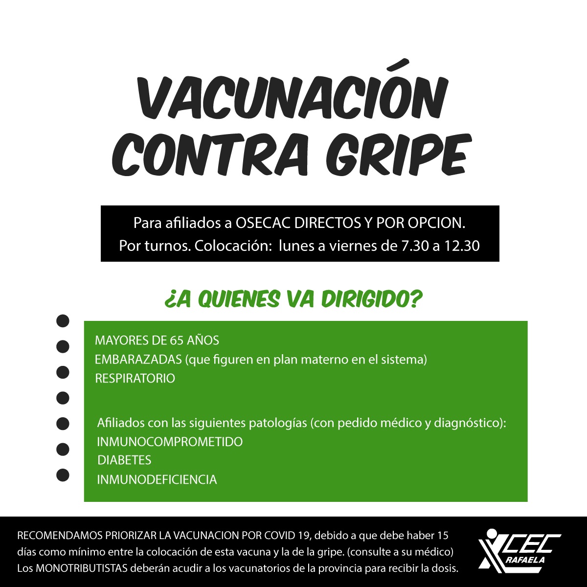 VACUNACION ANTIGRIPAL 2021 ‼ IMPORTANTE ‼ AFILIADOS A OSECAC