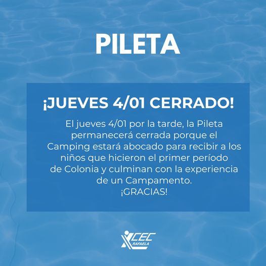 IMPORTANTE ¡Jueves 4/1 >> Pileta cerrada!
