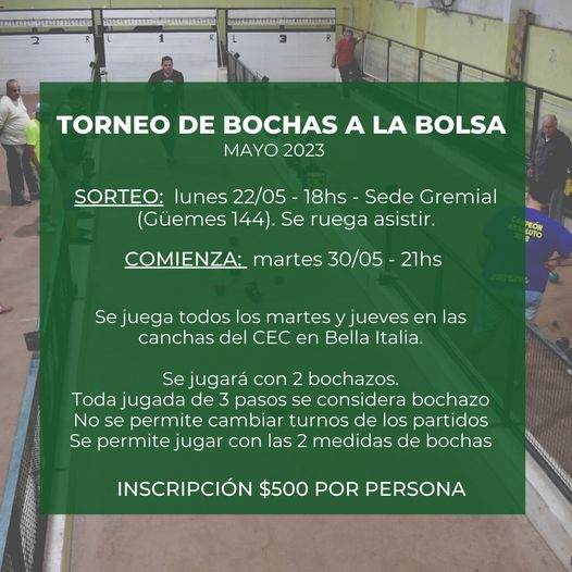 TORNEO DE BOCHAS A LA BOLSA | MAYO 2023